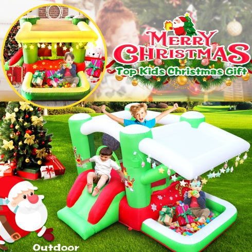 Christmas Jump N Slide Inflatable Bouncer For Kids Complete Setup With Blower - 80 X 91 Play Area - 55 Tall